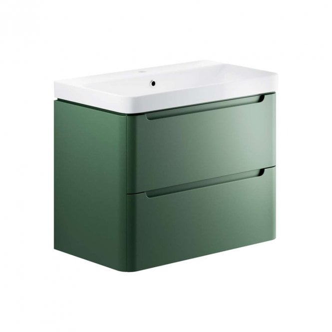 Dove Bathrooms Linda 800mm 2 Drawer Wall Hung Vanity Unit & 1TH Basin - Matt Sage Green