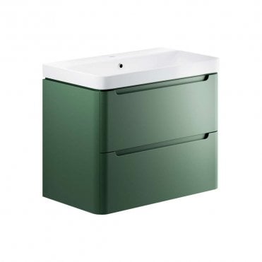 Linda 800mm 2 Drawer Wall Hung Vanity Unit & 1TH Basin - Matt Sage Green