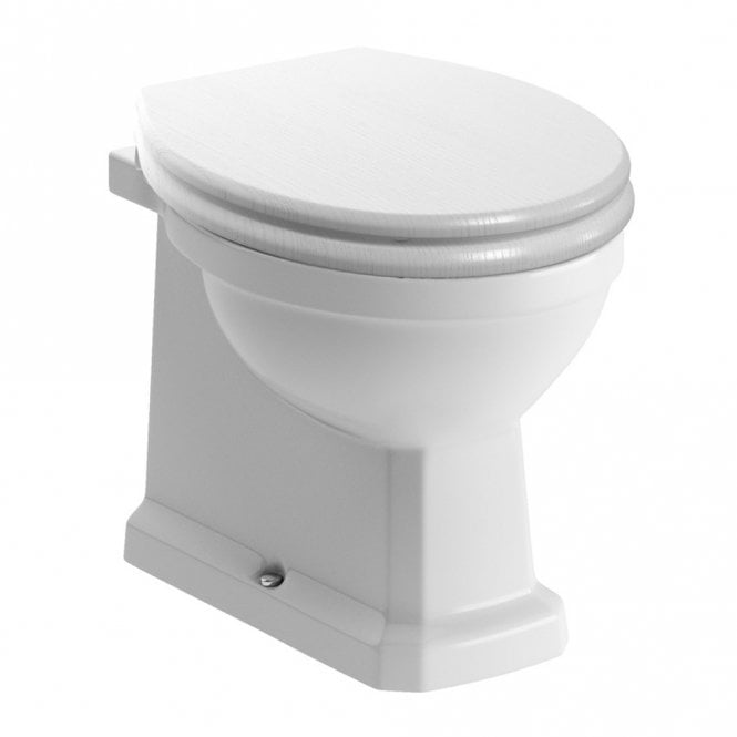Dove Bathrooms Manhatten Back To Wall WC with Satin White Wood Effect Seat & Brushed Brass Hinges