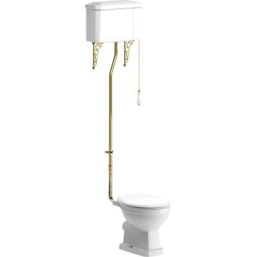 Manhatten High Level WC with Brushed Brass Finish & Soft Close Seat