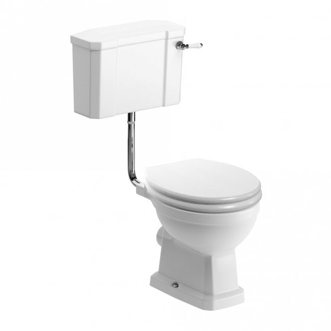 Dove Bathrooms Manhatten Low Level WC & Satin White Wood Effect Seat