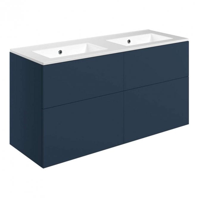 Dove Bathrooms Marina 1210mm Wall Hung 4 Drawer Double Vanity Unit & 0TH Basin - Matt Deep Blue
