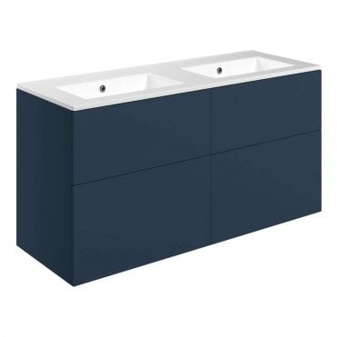 Marina 1210mm Wall Hung 4 Drawer Double Vanity Unit & 0TH Basin - Matt Deep Blue