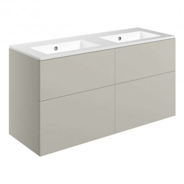 Marina 1210mm Wall Hung 4 Drawer Double Vanity Unit & 0TH Basin - Matt Latte