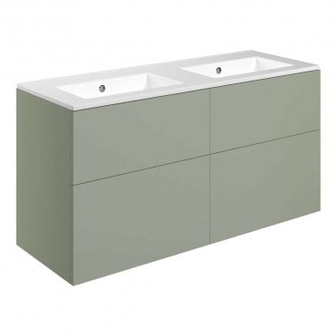 Marina 1210mm Wall Hung 4 Drawer Double Vanity Unit & 0TH Basin - Matt Olive Green