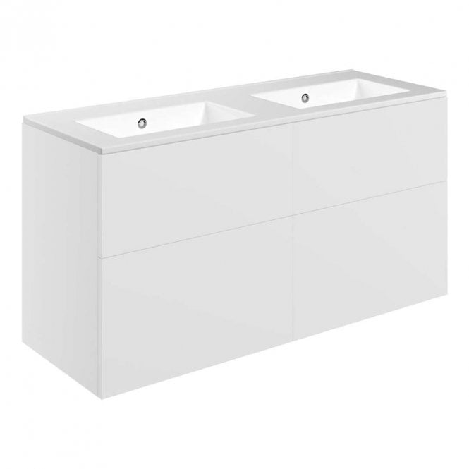 Dove Bathrooms Marina 1210mm Wall Hung 4 Drawer Double Vanity Unit & 0TH Basin - Matt White