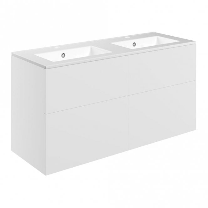 Dove Bathrooms Marina 1210mm Wall Hung 4 Drawer Double Vanity Unit & 2TH Basin - Matt White