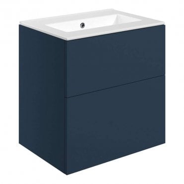 Marina 610mm Wall Hung 2 Drawer Vanity Unit & 0TH Basin - Matt Deep Blue