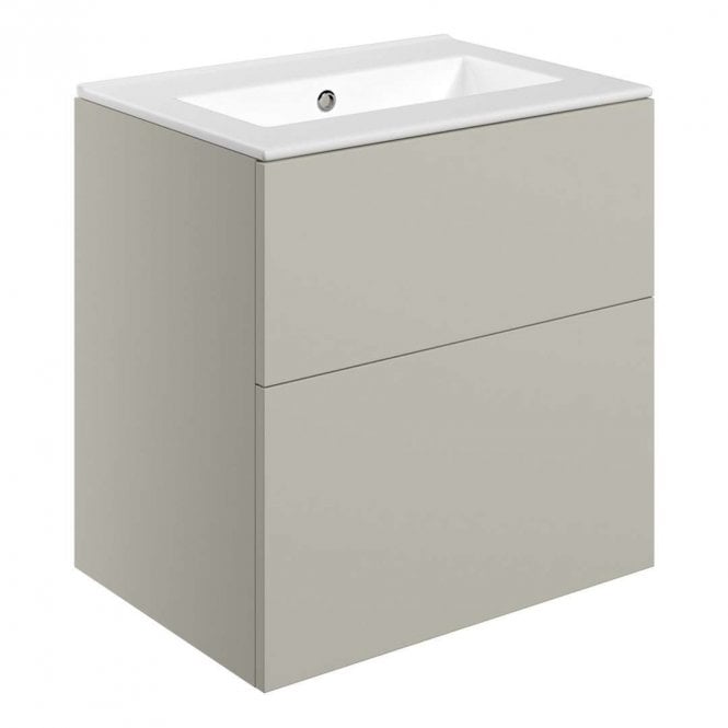 Dove Bathrooms Marina 610mm Wall Hung 2 Drawer Vanity Unit & 0TH Basin - Matt Latte