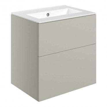 Marina 610mm Wall Hung 2 Drawer Vanity Unit & 0TH Basin - Matt Latte