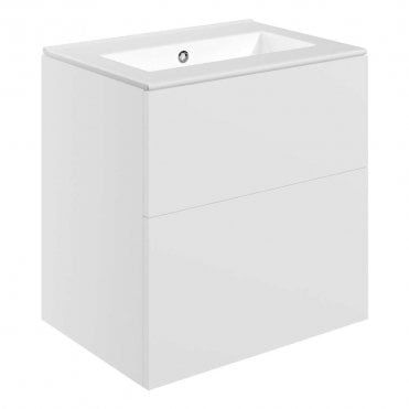 Marina 610mm Wall Hung 2 Drawer Vanity Unit & 0TH Basin - Matt White