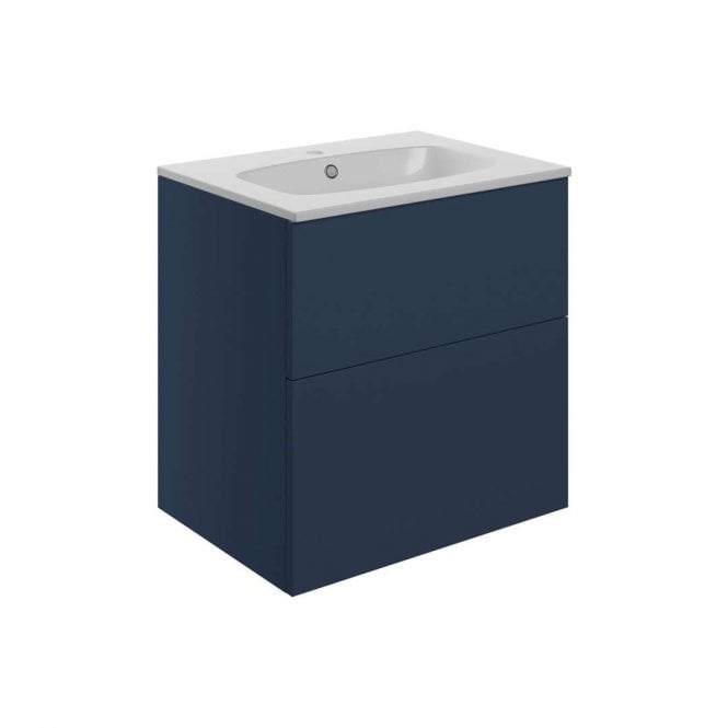 Dove Bathrooms Marina 610mm Wall Hung 2 Drawer Vanity Unit & 1TH Basin - Matt Deep Blue