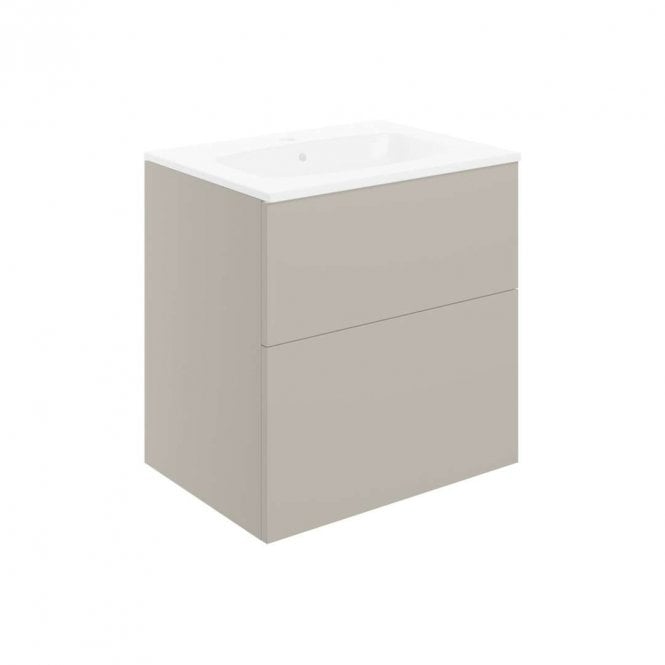 Dove Bathrooms Marina 610mm Wall Hung 2 Drawer Vanity Unit & 1TH Basin - Matt Latte