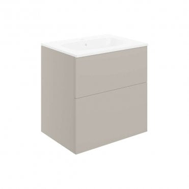 Marina 610mm Wall Hung 2 Drawer Vanity Unit & 1TH Basin - Matt Latte
