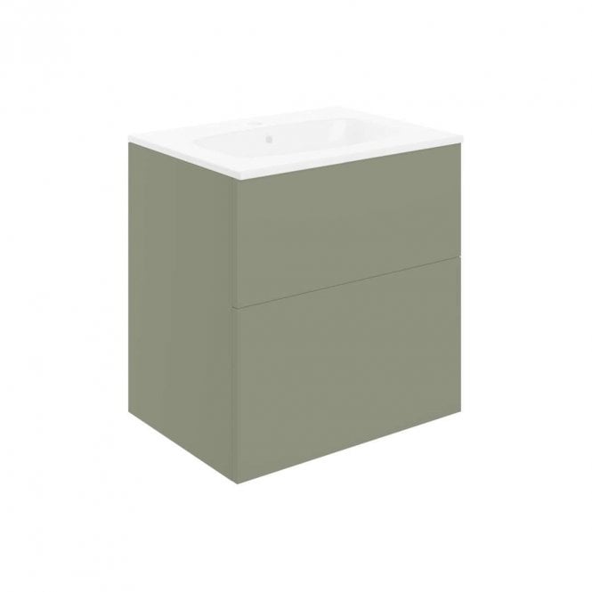 Dove Bathrooms Marina 610mm Wall Hung 2 Drawer Vanity Unit & 1TH Basin - Matt Olive Green
