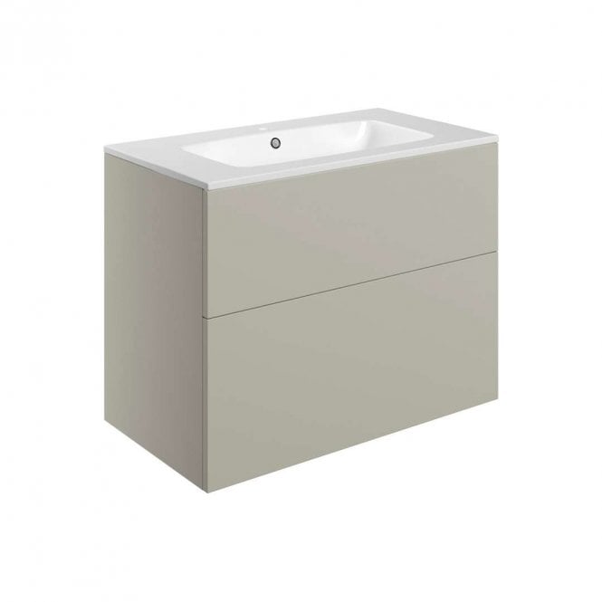 Dove Bathrooms Marina 815mm Wall Hung 2 Drawer Vanity Unit & 1TH Basin - Matt Latte