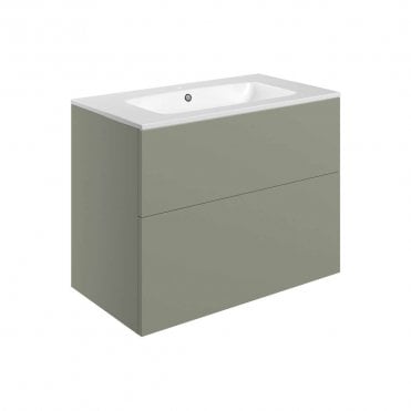 Marina 815mm Wall Hung 2 Drawer Vanity Unit & 1TH Basin - Matt Olive Green