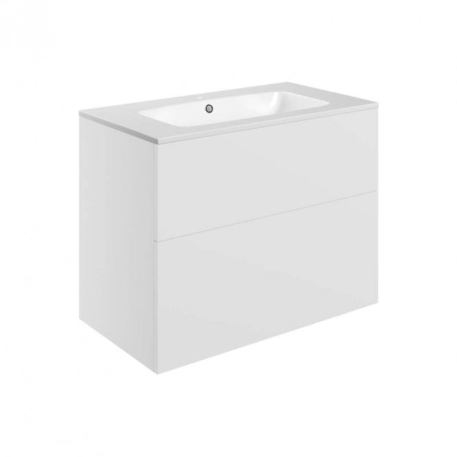 Dove Bathrooms Marina 815mm Wall Hung 2 Drawer Vanity Unit & 1TH Basin - Matt White