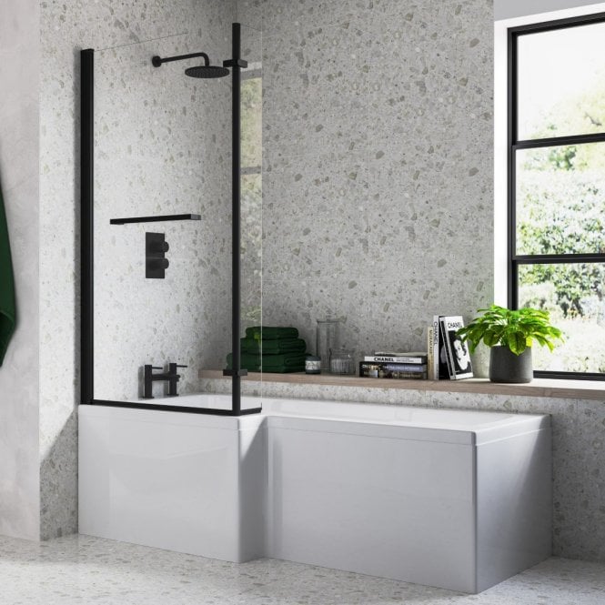 Dove Bathrooms Matt Black 1500mm x 815mm L Shaped Shower Bath Screen