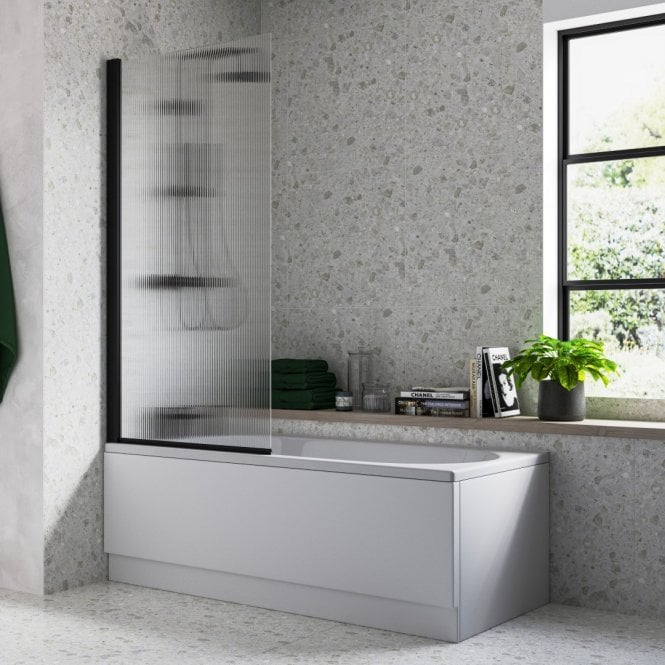 Dove Bathrooms Matt Black Fluted Glass 1500mm x 800mm Single Straight Bath Screen