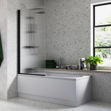 Matt Black Fluted Glass 1500mm x 800mm Single Straight Bath Screen