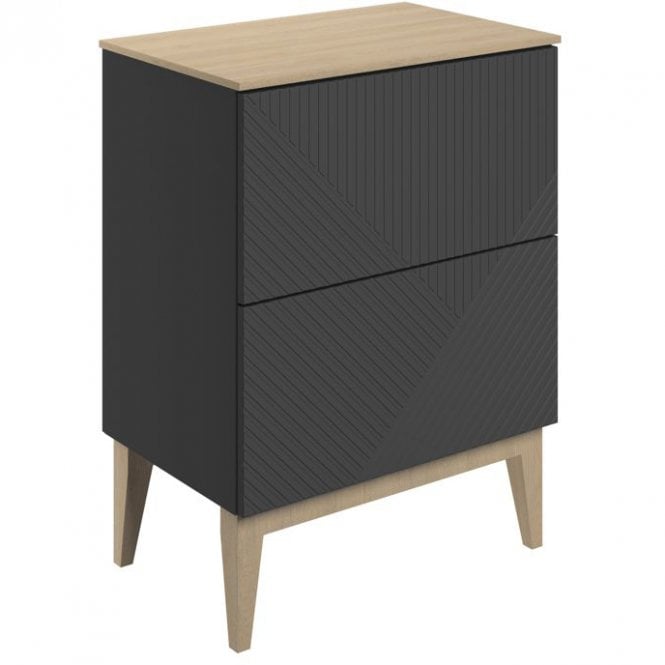 Dove Bathrooms Melrose 610mm 2 Drawer Floor Standing Vanity Unit & Maple Oak Effect Worktop - Matt Graphite Grey