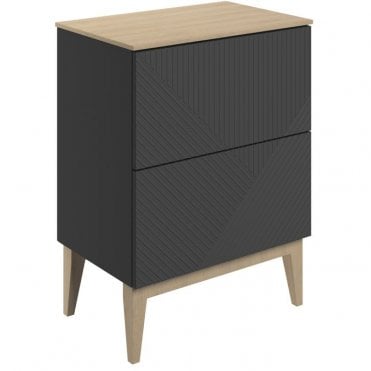Melrose 610mm 2 Drawer Floor Standing Vanity Unit & Maple Oak Effect Worktop - Matt Graphite Grey