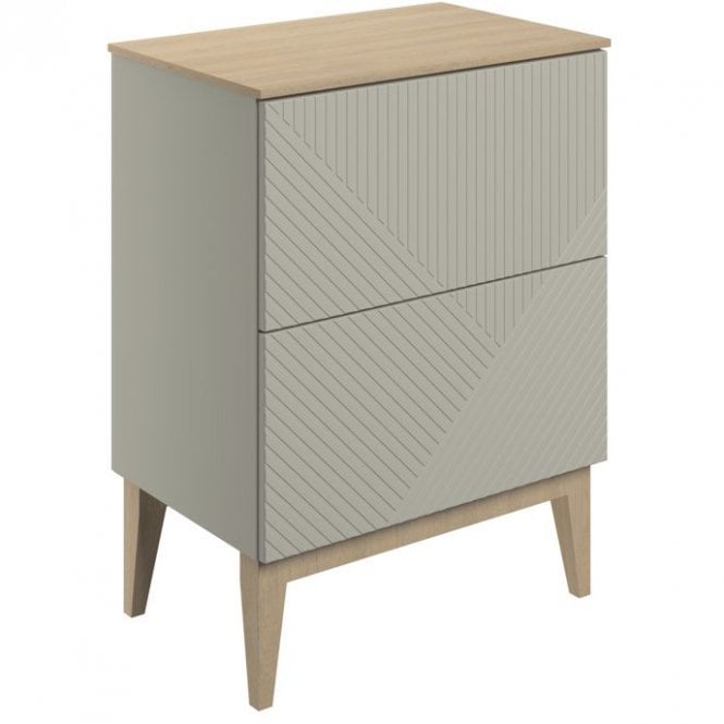 Dove Bathrooms Melrose 610mm 2 Drawer Floor Standing Vanity Unit & Maple Oak Effect Worktop - Matt Oat