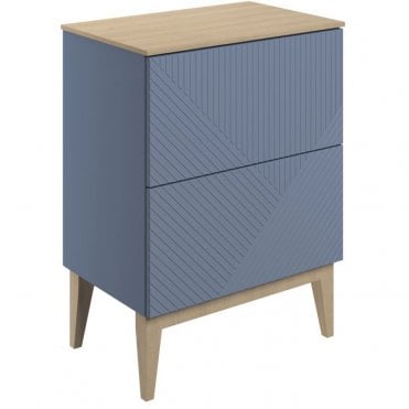 Melrose 610mm 2 Drawer Floor Standing Vanity Unit & Maple Oak Effect Worktop - Matt Smoke Blue