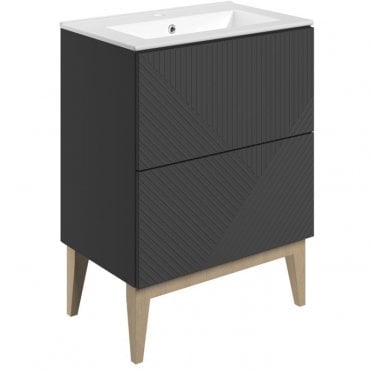 Melrose 615mm 2 Drawer Floor Standing Vanity Unit & Basin - Matt Graphite Grey