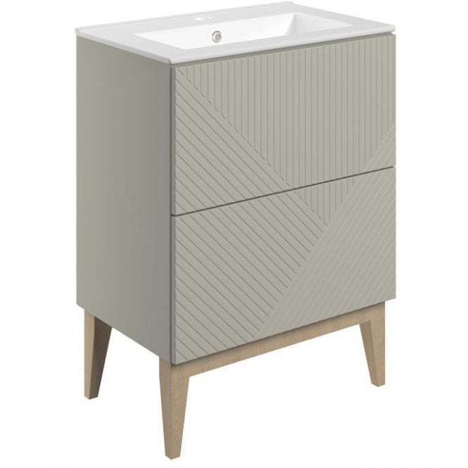 Dove Bathrooms Melrose 615mm 2 Drawer Floor Standing Vanity Unit & Basin - Matt Oat