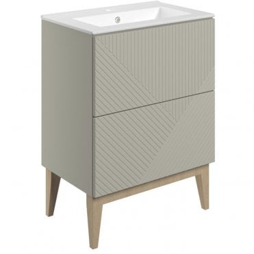 Melrose 615mm 2 Drawer Floor Standing Vanity Unit & Basin - Matt Oat
