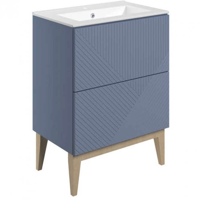 Dove Bathrooms Melrose 615mm 2 Drawer Floor Standing Vanity Unit & Basin - Matt Smoke Blue