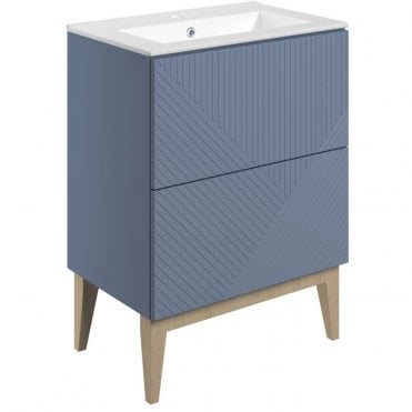 Melrose 615mm 2 Drawer Floor Standing Vanity Unit & Basin - Matt Smoke Blue