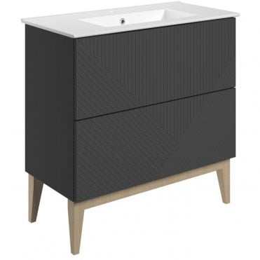 Melrose 815mm 2 Drawer Floor Standing Vanity Unit & Basin - Matt Graphite Grey