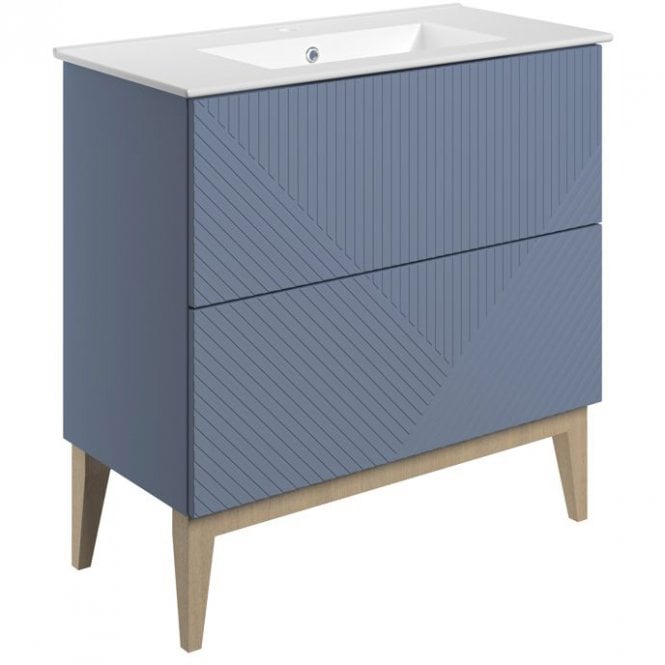 Dove Bathrooms Melrose 815mm 2 Drawer Floor Standing Vanity Unit & Basin - Matt Smoke Blue