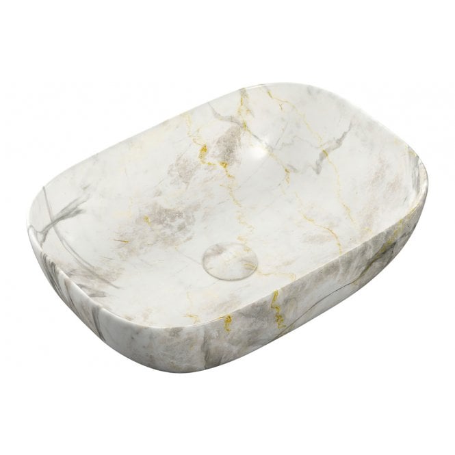 Dove Bathrooms Mercury 460x330mm Ceramic Washbowl - White Marble Effect