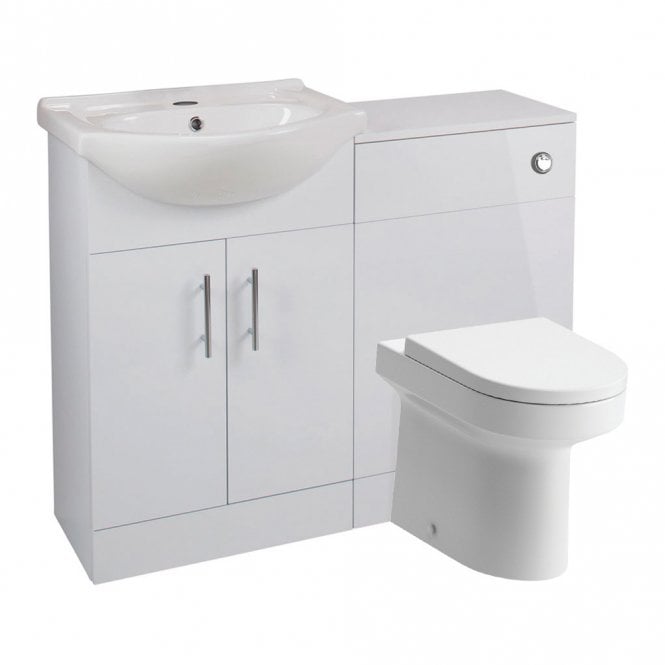 Dove Bathrooms Metro 1060mm Gloss White Combination Vanity & WC Unit with Pan - Chrome Handles