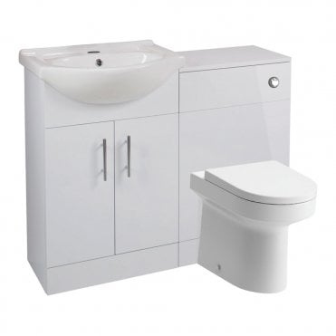 Metro 1060mm Gloss White Combination Vanity & WC Unit with Pan - Chrome Handles