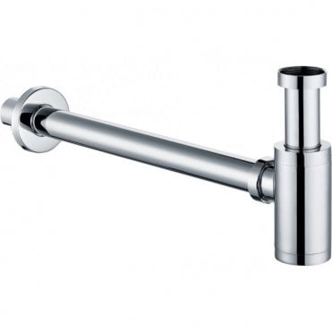 Modern Round Basin Bottle Trap, Extension & Flange - Chrome