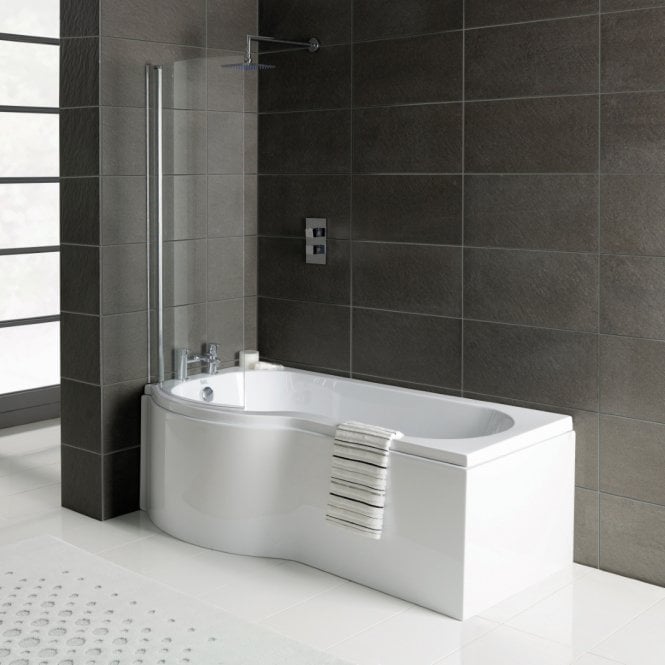 Dove Bathrooms P-Shaped 1700mm x 700mm 0TH Shower Bath inc. Panel & Screen