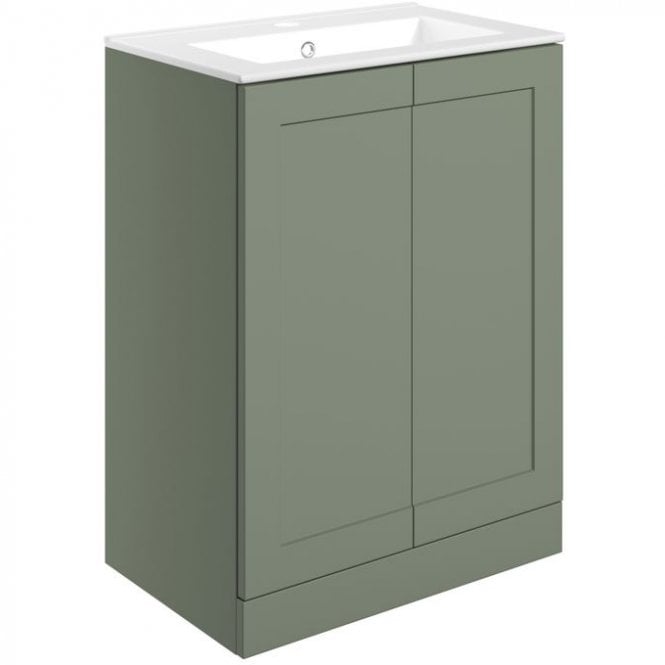 Dove Bathrooms Princeton 615mm Floor Standing 2 Door Vanity Unit & 1TH Ceramic Sink - Matt Reed Green