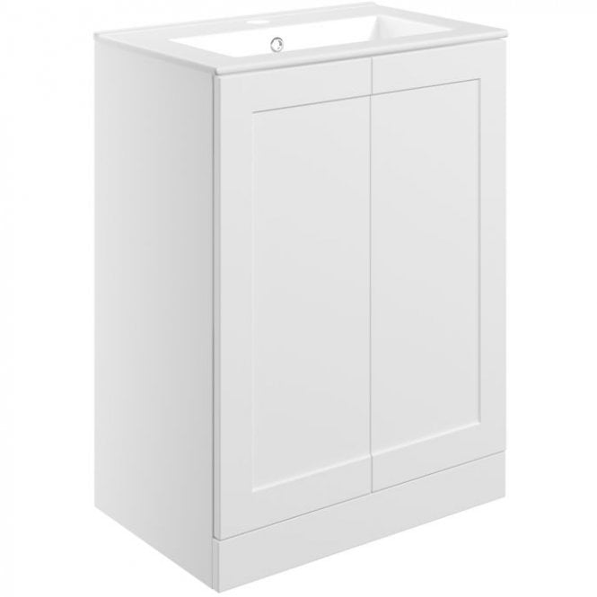Dove Bathrooms Princeton 615mm Floor Standing 2 Door Vanity Unit & 1TH Ceramic Sink - Matt White