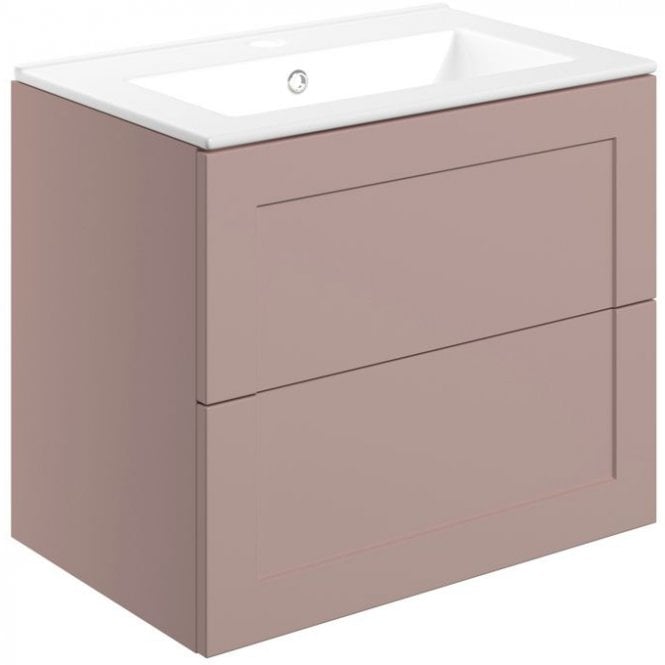 Dove Bathrooms Princeton 615mm Wall Hung 2 Drawer Vanity Unit & 1TH Ceramic Sink - Matt Peony