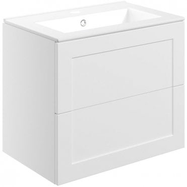 Princeton 615mm Wall Hung 2 Drawer Vanity Unit & 1TH Ceramic Sink - Matt White