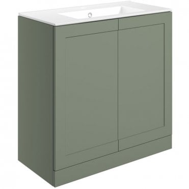 Princeton 815mm Floor Standing 2 Door Vanity Unit & 1TH Ceramic Sink - Matt Reed Green