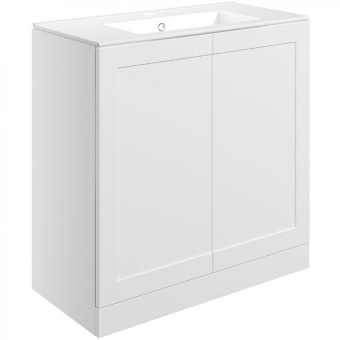 Dove Bathrooms Princeton 815mm Floor Standing 2 Door Vanity Unit & 1TH Ceramic Sink - Matt White