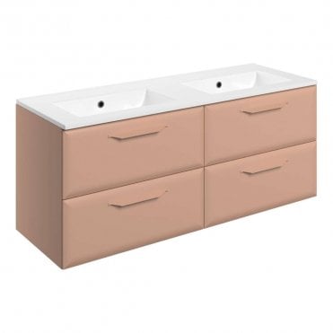 Refresh 1210mm Matt Apricot Wall Hung Double Vanity Unit with 0TH Basin