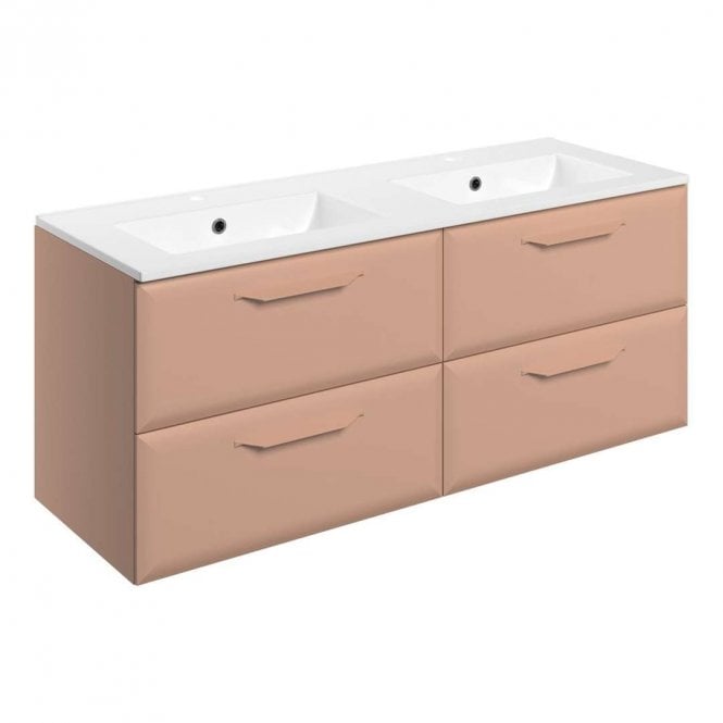 Dove Bathrooms Refresh 1210mm Matt Apricot Wall Hung Double Vanity Unit with 2TH Basin