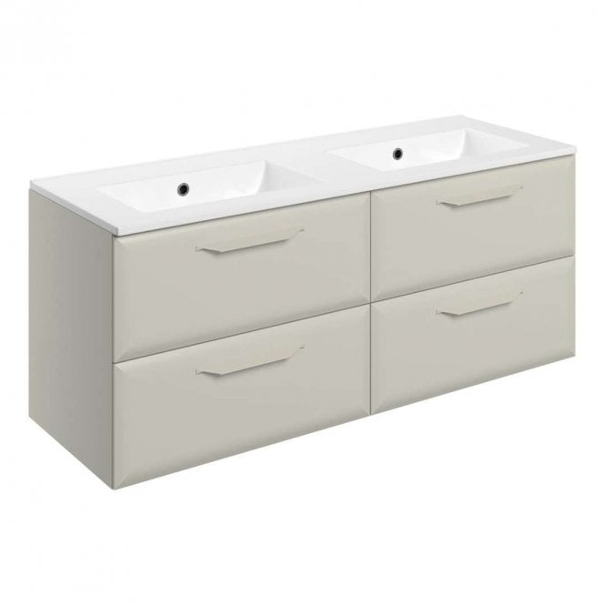 Dove Bathrooms Refresh 1210mm Matt Latte Wall Hung Double Vanity Unit with 0TH Basin